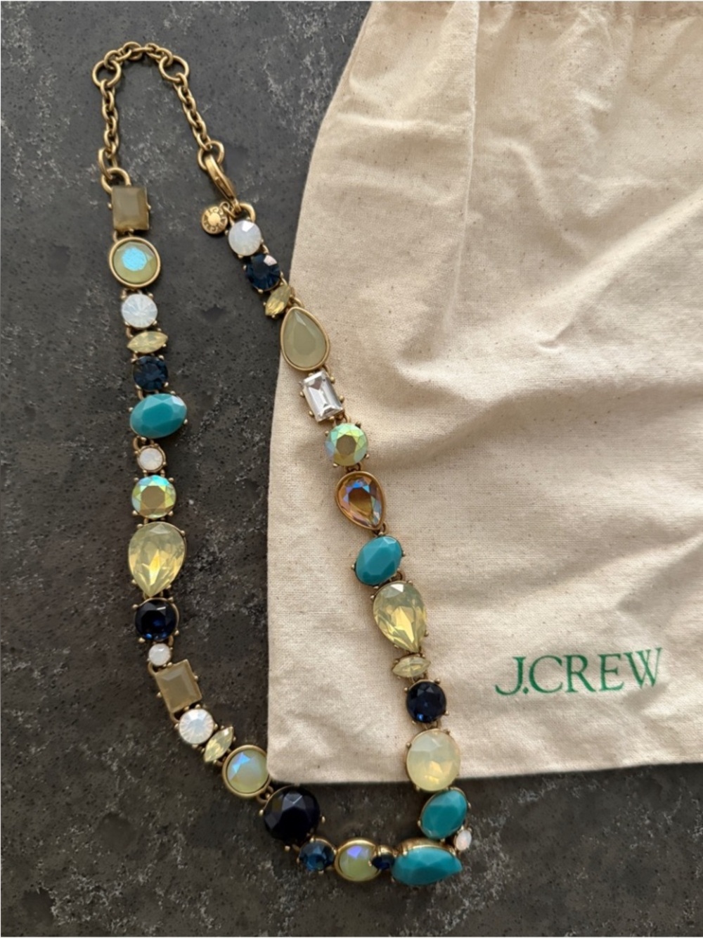 J. Crew Teal and Navy Gemstone & Iridescent Crystal Statement Necklace